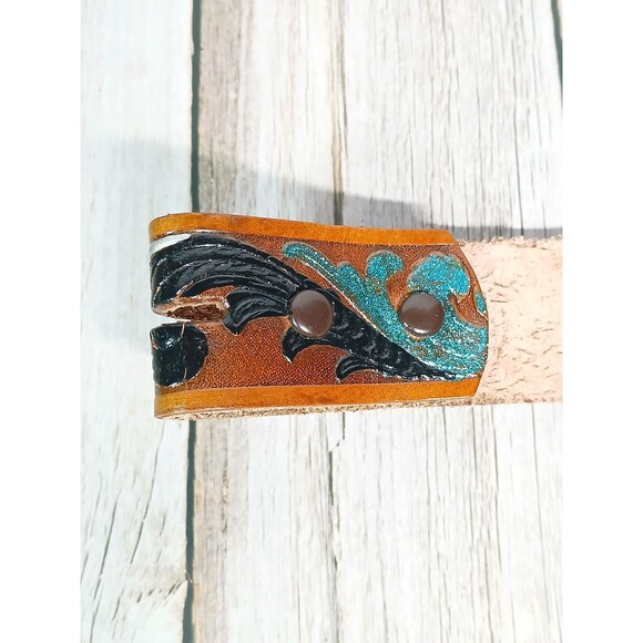 Roris Painted Beltz Hand Painted Black and Blue Leather Belt No Buckle 35\